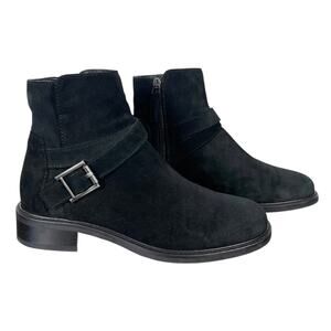 Aquatalia Bree Suede Ankle Boots Black Women’s 8 Side Zip Moto Dark Academia